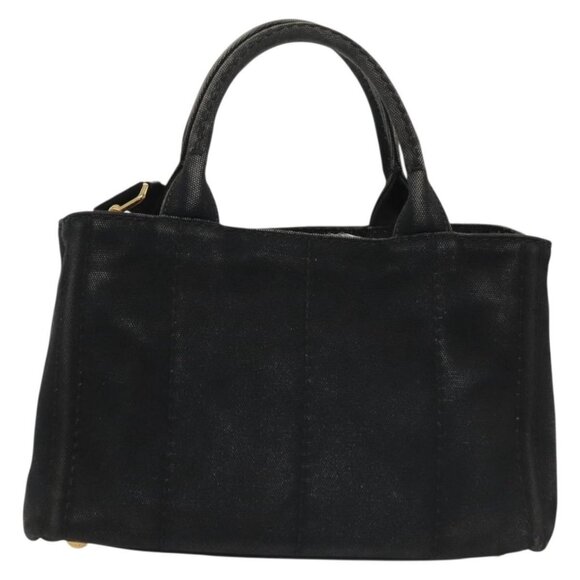 PRADA Canapa PM Hand Bag Canvas 2way Black Gold Auth - Picture 3 of 16